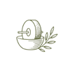 Outline of a bird perched on a branch with leaves on a white background